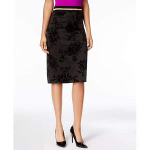NY Collection  Black Flocked Velvet Pencil Skirt
